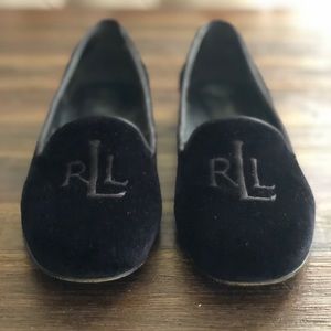 Ralph Lauren Monogram Black Velvet Loafers! Sz 8.5
